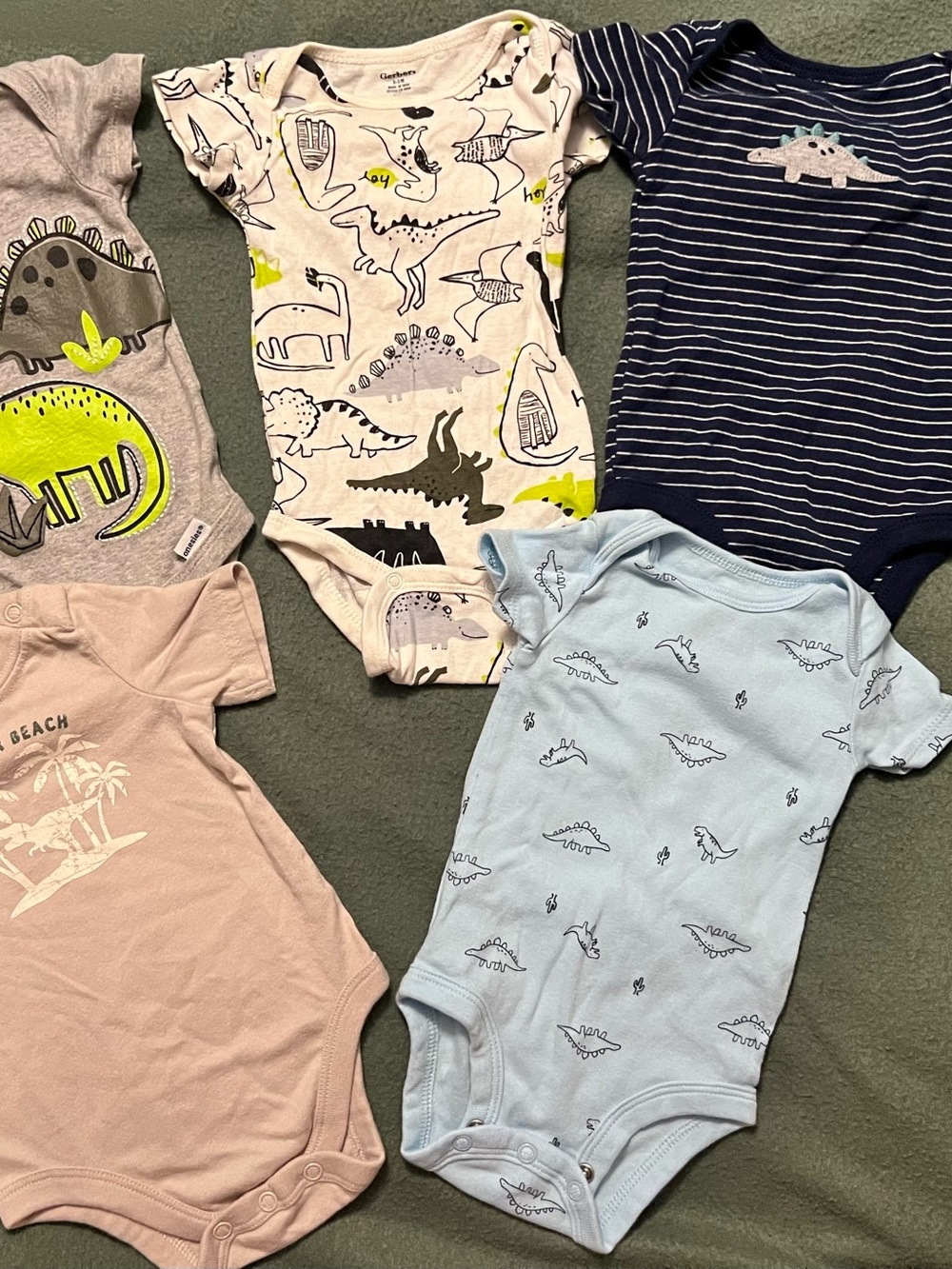 Baby Dino Print Onesie - Neutral & Blue Mix